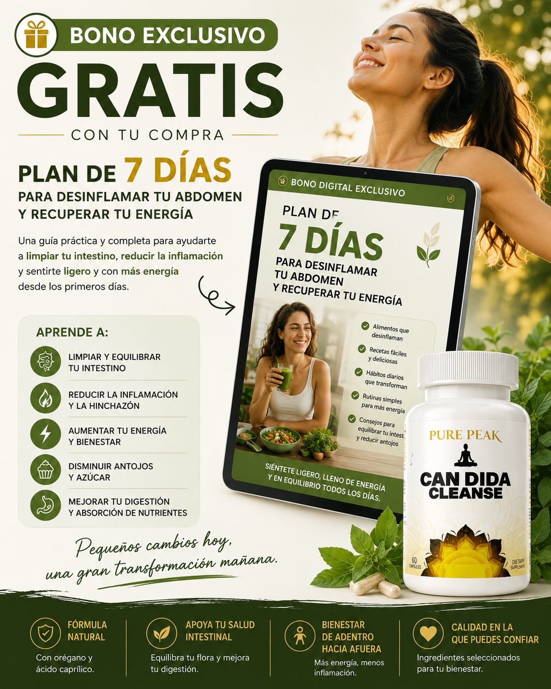60 Caps CandidaClean – Fórmula con Orégano y Ácido Caprílico | Apoya tu Digestión y Reduce la Inflamación + 🎁 Plan “7 Días para Desinflamar tu Abdomen” GRATIS + Envío Gratis