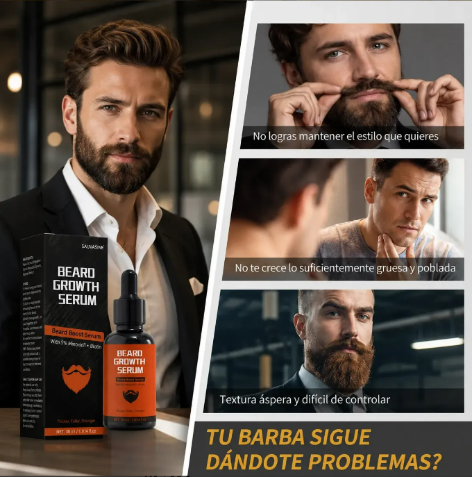 Kit 2 en 1 Sérum para Crecimiento de Barba 5% Minoxidil + Biotina™ |Barba Más Densa y Poblada + 🎁 Guía "21 Secretos de Atracción Masculina" + Envío Gratis