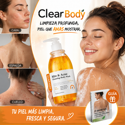 2 en 1 ClearBody™ Gel Limpiador Corporal Purificante | Elimina Granitos de Espalda, Pecho y Piel + 🎁 Guía "21 Secretos para una Piel Corporal Más Limpia" + Envío Gratis