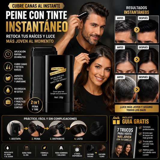 2 en 1 Peine GrayAway™ – Tinte Instantáneo para Cubrir Canas en Minutos + 🎁 Guía “7 Trucos para Verte Más Joven con tu Cabello” + Envío Gratis