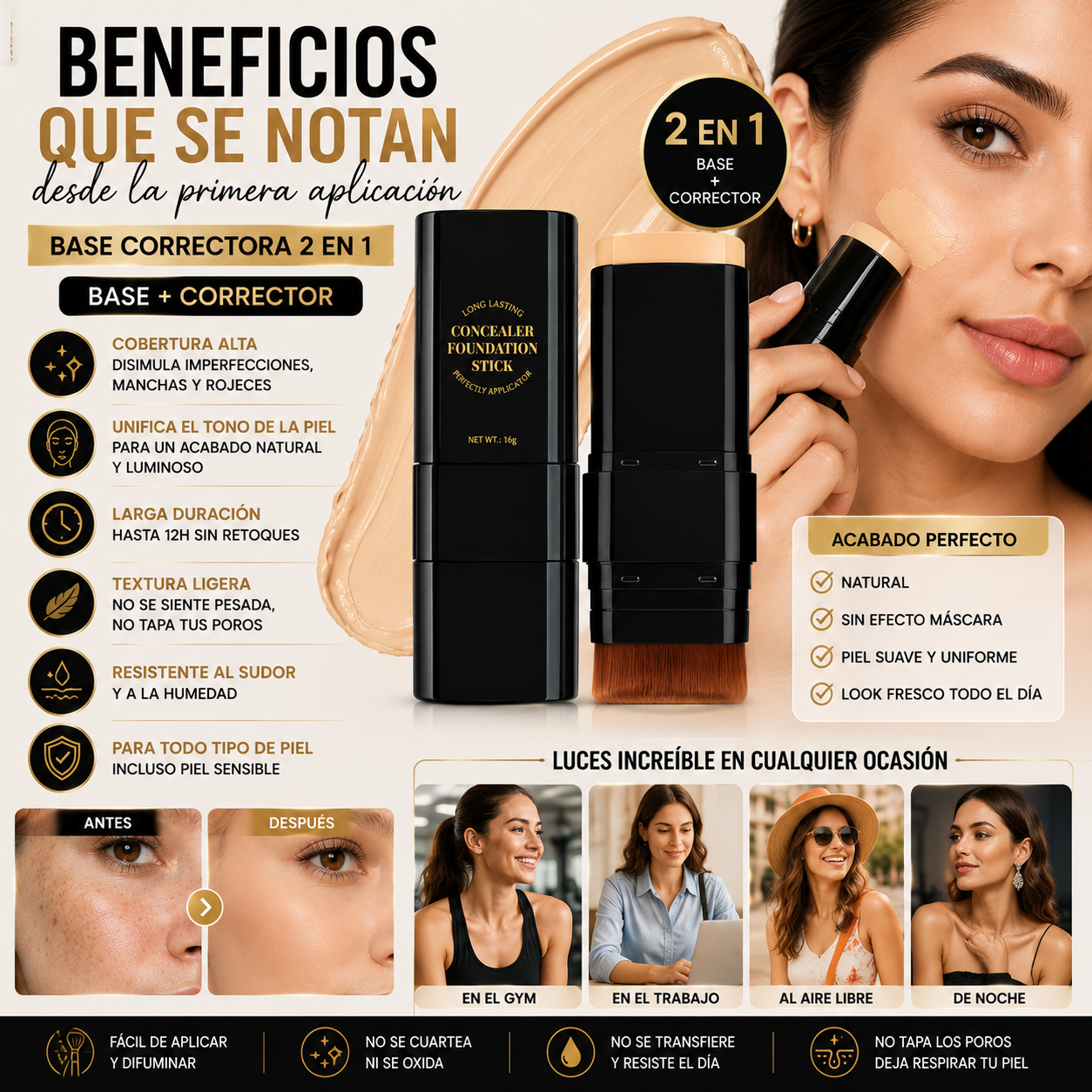Base Correctora 2 en 1 FlawlessSkin™ de Larga Duración + 🎁 Guía "21 Secretos para un Maquillaje Impecable" + Envío Gratis