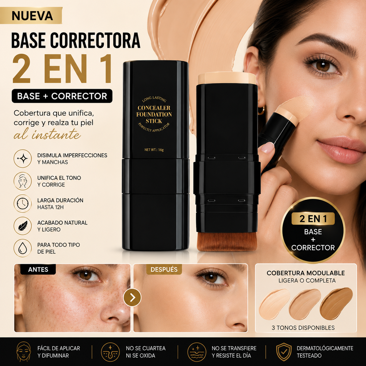 Base Correctora 2 en 1 FlawlessSkin™ de Larga Duración + 🎁 Guía "21 Secretos para un Maquillaje Impecable" + Envío Gratis
