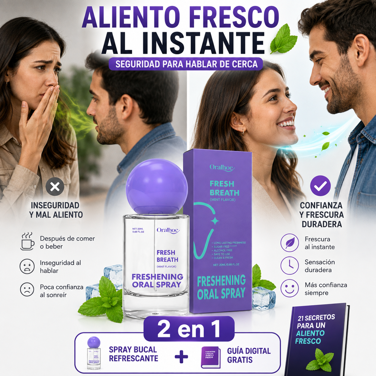 2 en 1 FreshBreath™ Spray Bucal Refrescante de Larga Duración + 🎁 Guía "21 Secretos para un Aliento Fresco"+ Envío Gratis