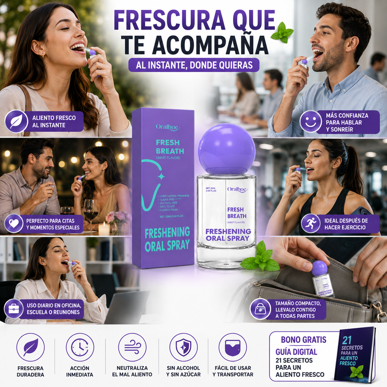 2 en 1 FreshBreath™ Spray Bucal Refrescante de Larga Duración + 🎁 Guía "21 Secretos para un Aliento Fresco"+ Envío Gratis