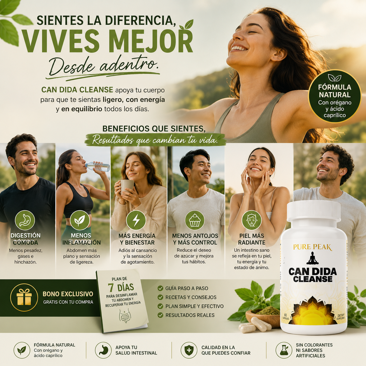 60 Caps CandidaClean – Fórmula con Orégano y Ácido Caprílico | Apoya tu Digestión y Reduce la Inflamación + 🎁 Plan “7 Días para Desinflamar tu Abdomen” GRATIS + Envío Gratis