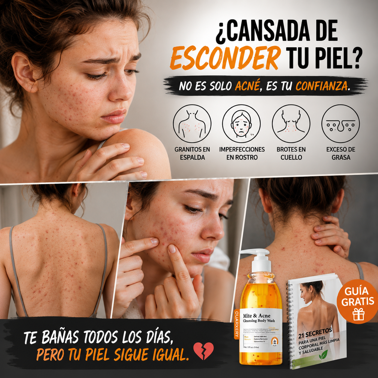 2 en 1 ClearBody™ Gel Limpiador Corporal Purificante | Elimina Granitos de Espalda, Pecho y Piel + 🎁 Guía "21 Secretos para una Piel Corporal Más Limpia" + Envío Gratis