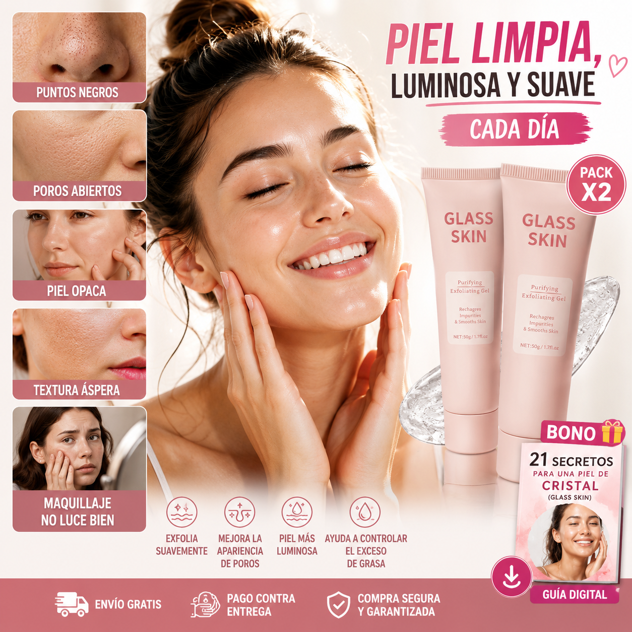 Pack x2 Gel Glass Skin - Exfoliante Purificante para Rostro y Cuerpo + 🎁 Guía "21 Secretos para una Piel de Cristal (Glass Skin)" + Envío Gratis