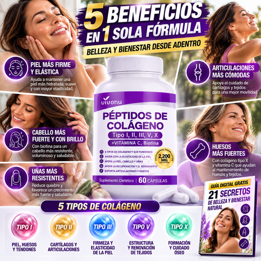 60 CAPS Collagen360 Pro™ | Péptidos de Colágeno Coreanos Tipo I, II, III, V y X Antienvejecimiento, Cabello, Uñas y Articulaciones + 🎁 Guía de Rejuvenecimiento Natural + Envío Gratis