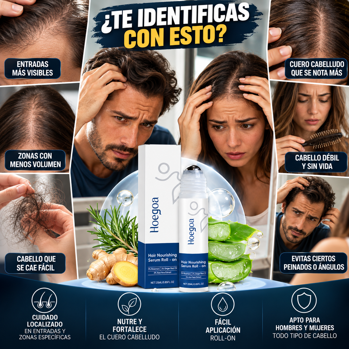 Sérum Capilar Roll-On 25 ml | para Entradas y Caída de Cabello + 🎁 7 Rutinas Secretas Nórdicas + Envío Gratis